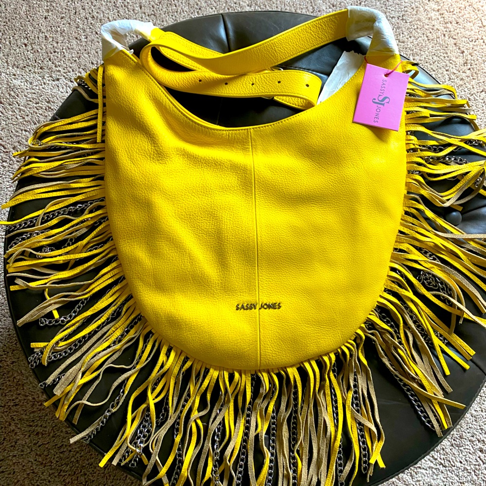 Sassy Jones Yellow Dina Fringe crossbody bag
